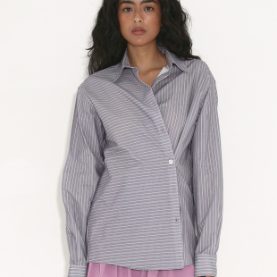 衬衫 Polysooem bf风条纹宽松廓形收腰长袖