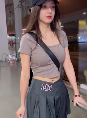 SCULPTOR程潇同款夏季斜腰不规则学院风裹身裙一片式半身百褶裙女