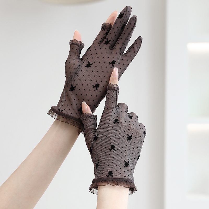 春夏手套女防晒露二指触屏轻薄款