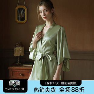 2025年新款 牛油果绿真丝婚礼晨袍浴袍桑蚕丝睡衣女丝绸睡袍家居服