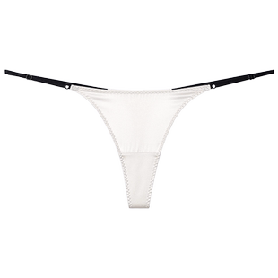 桑蚕丝低腰性感丁字裤女简约丝绸缎面一片式T裤白色真丝内裤