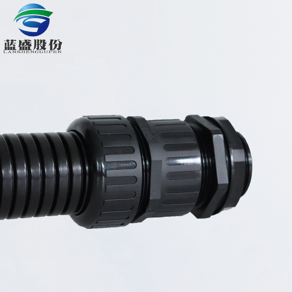 蓝盛 带锁紧防水波纹管接头rgq型塑料软管电缆格兰头黑色固定头