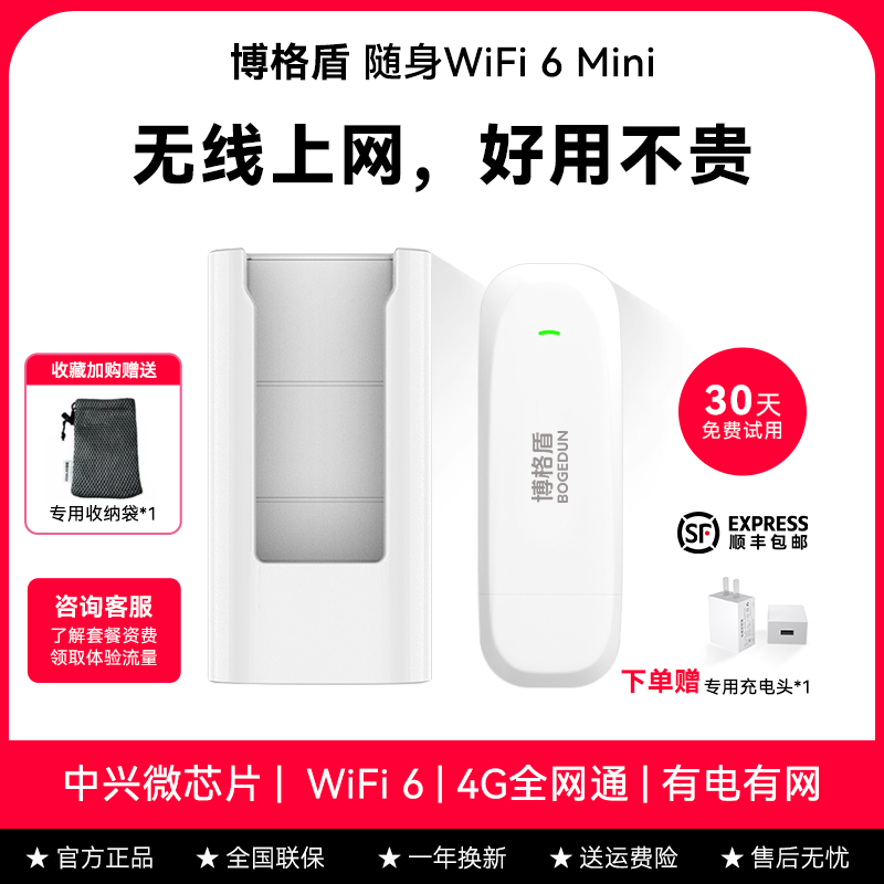博格盾随身WiFi6Mini有电有网