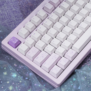 原厂PBT热升华紫色键帽 87键加厚 Keyhouse饰键屋星星狗键帽 雨75