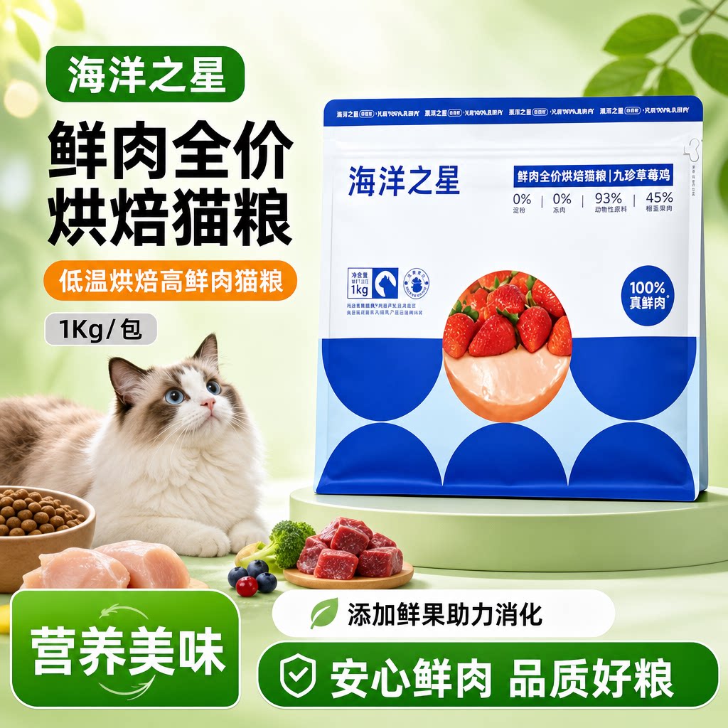 海洋之星烘焙猫粮全价鲜肉配方高鲜肉成幼猫粮营养猫主粮宠物1kg
