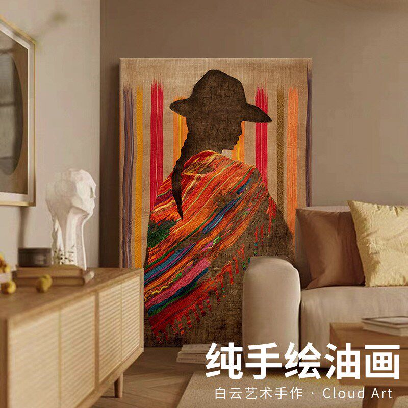 侘寂风客厅卧室艺术挂画印第安女性人物中古玄关软装饰品落地摆件