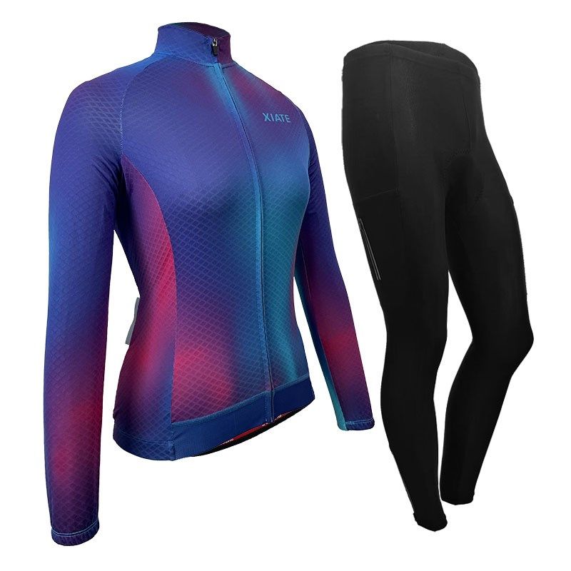 夏季长袖骑行服套装防紫外线上衣公路自行车显瘦薄男女款长裤春秋