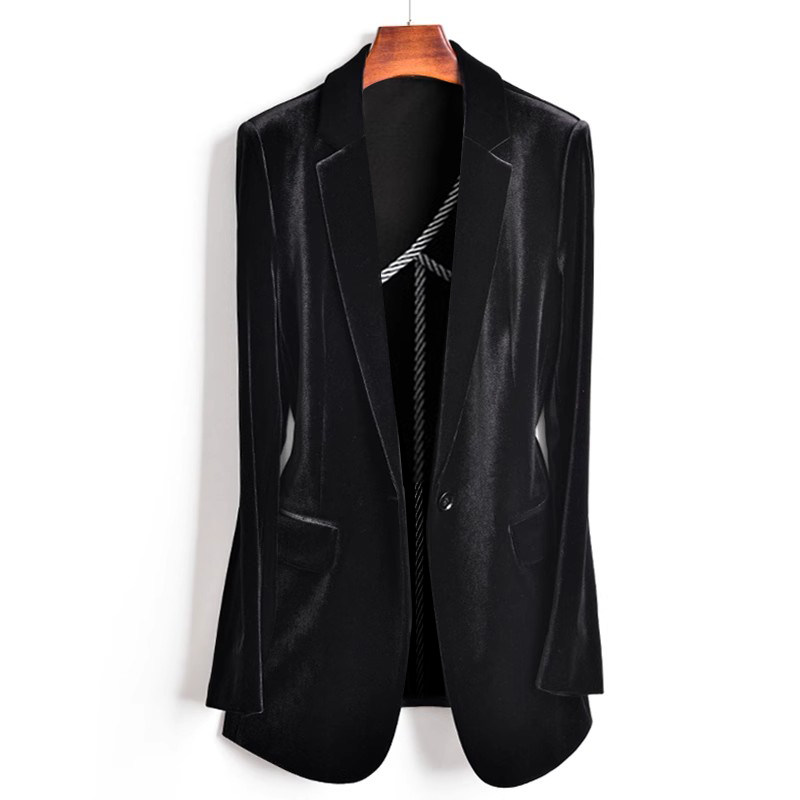 黑色半里布金丝绒外套修身女上衣