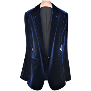 藏蓝色春秋面试职业套装高级感洋气金丝绒气质修身时尚通勤女西装