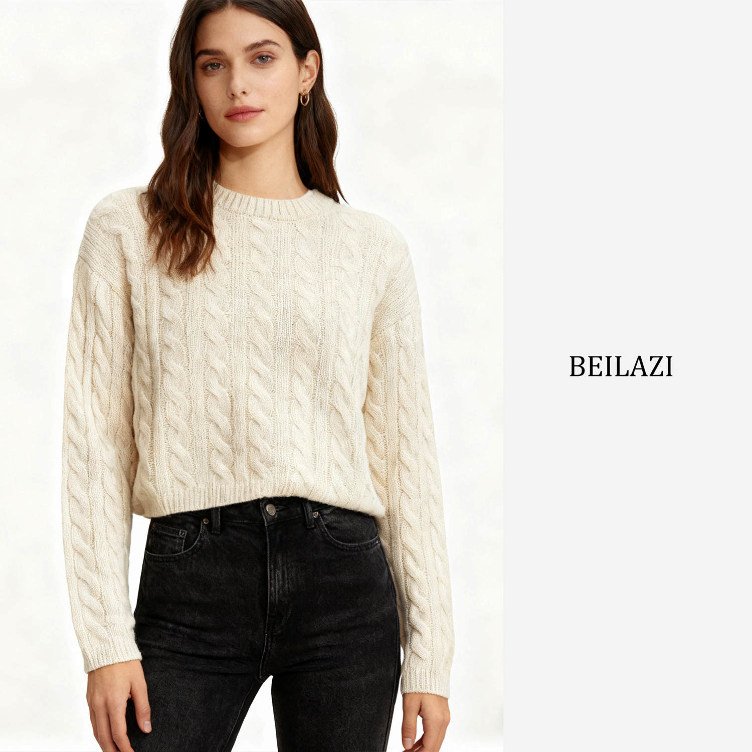 北拉子丨听风如意丨纯羊绒圆领麻花毛衫HJ-YR256633