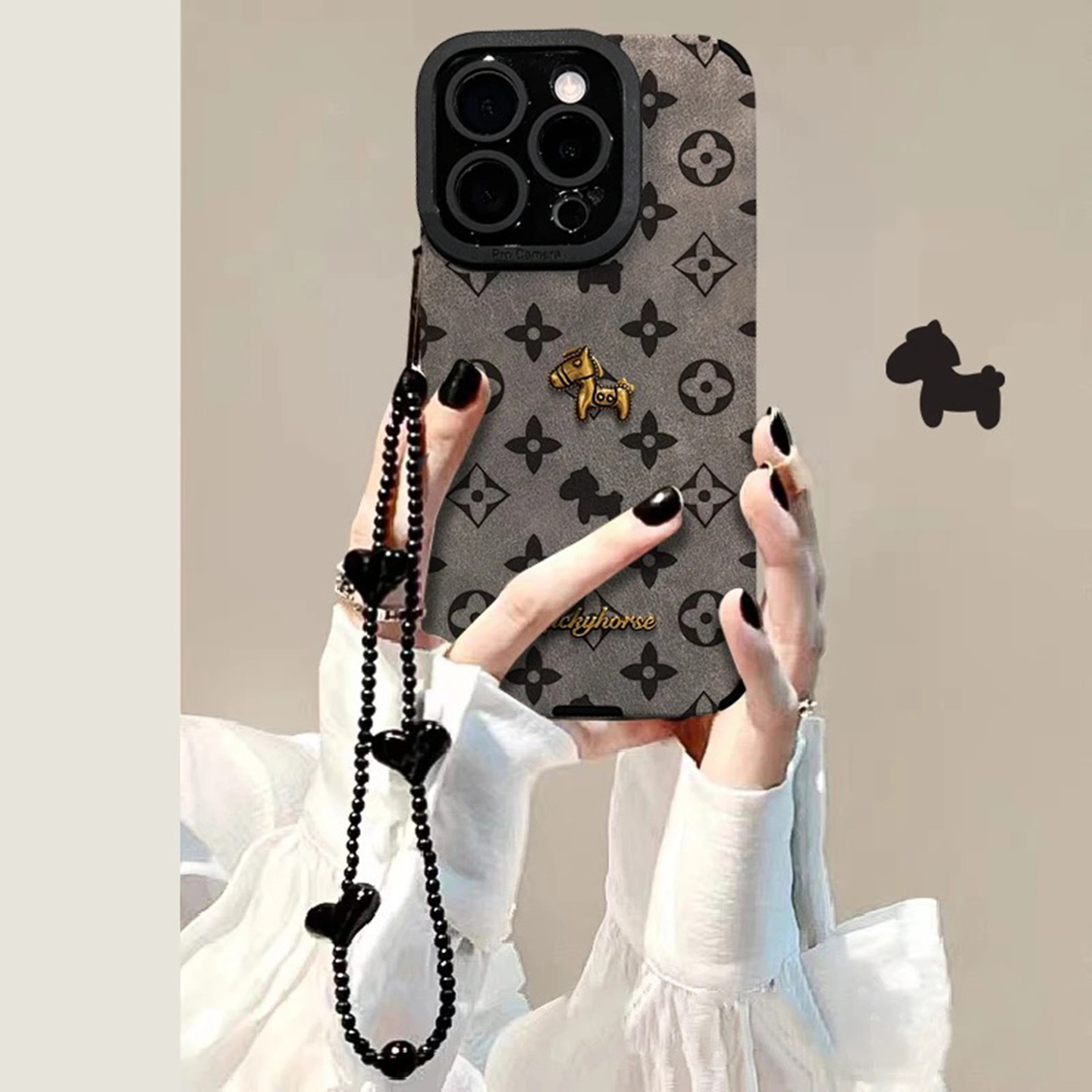 小马方格瞳眼适用苹果15Pro手机壳新款简约iPhone17promax/16/15外壳挂绳硅胶软壳防摔苹果17Pro手机套女款