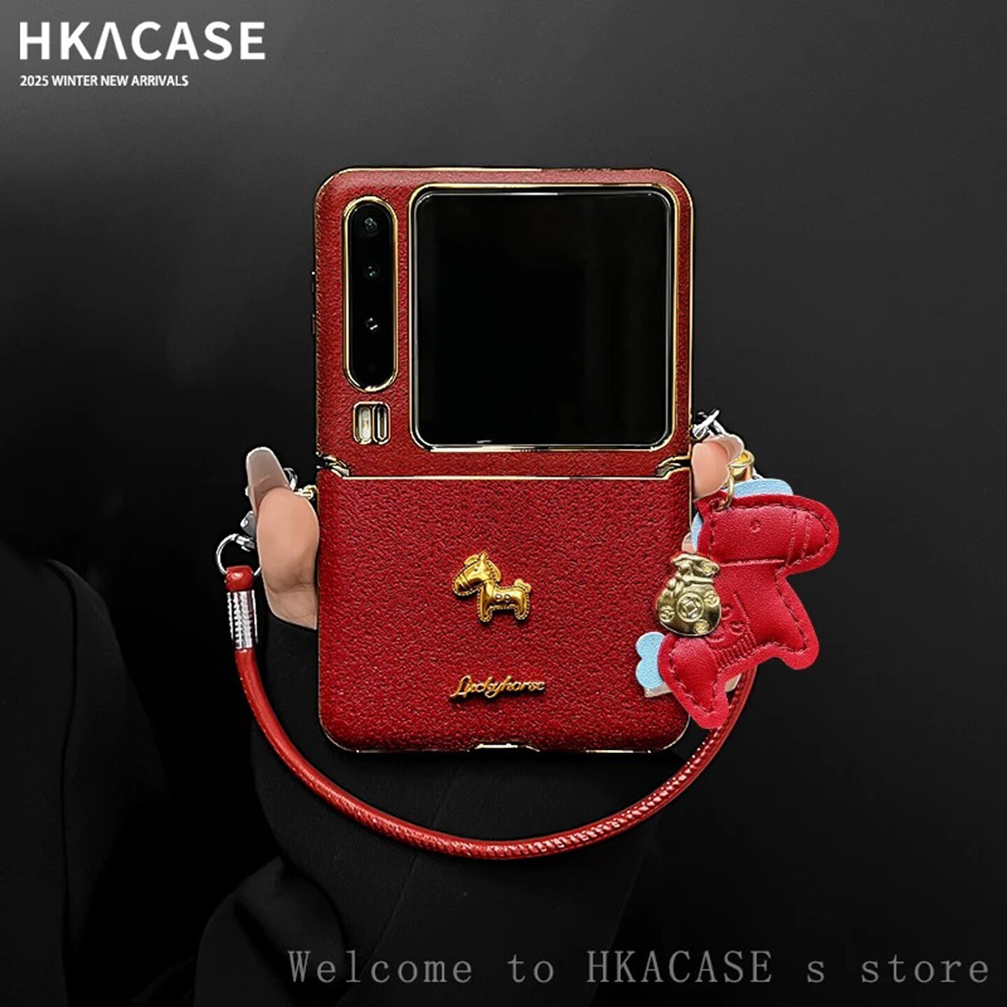 2026红色新年款折叠壳适用华为purax手机壳新款简约pocket2外壳中轴保护小马手绳p50pocket高颜值手机套女款