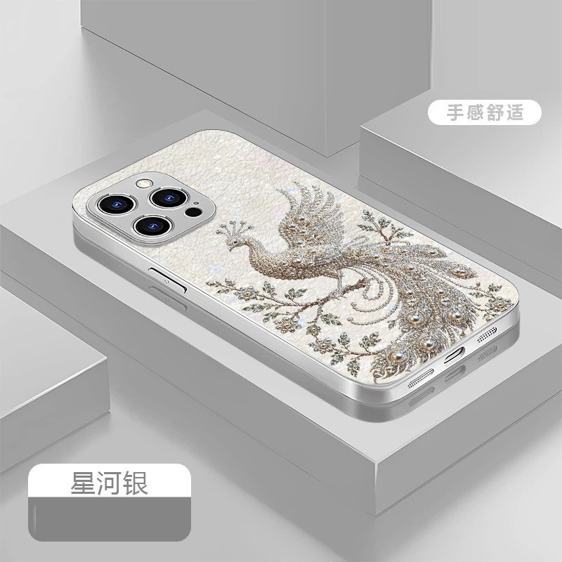 银色凤凰贴皮适用苹果15pro手机壳新款简约iPhone17/15/16外壳硅胶全包带手链网红爆款iPhone13pro手机套女款图片
