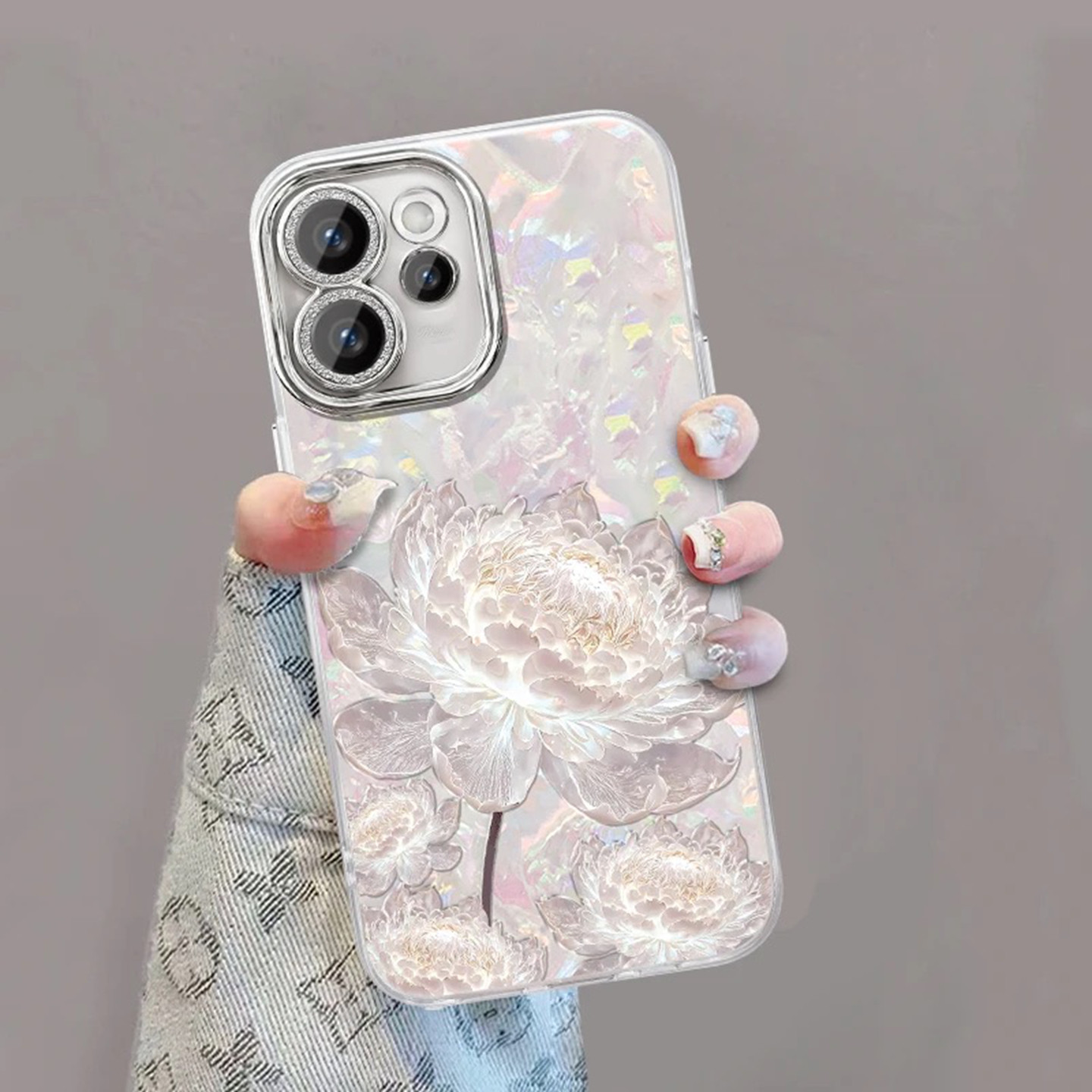 小清新昙花贝壳纹适用OPPOReno15手机壳新款简约Reno14外壳硅胶防摔带手链全包镜头膜Reno15Pro手机套女款