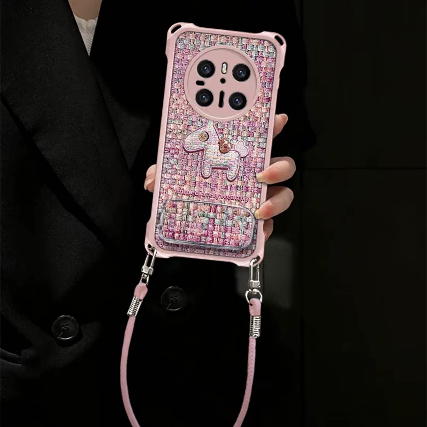 编织小马适用华为mate70手机壳新款超级好看四角挂绳皮纹mate70Pro保护套可爱全包小清新mate60Pro外壳女款