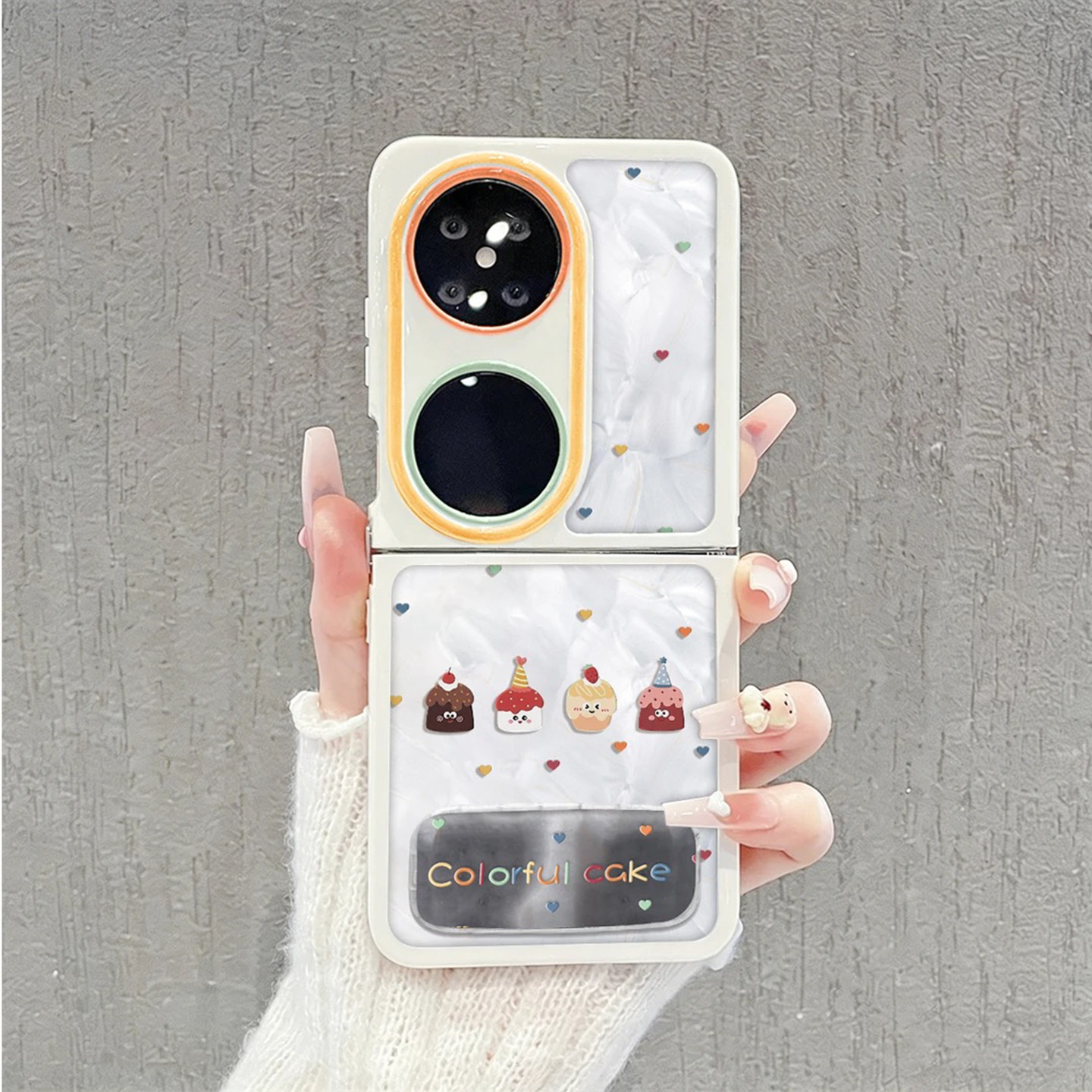 爱心小蛋糕奶油折叠壳适用华为pocket2手机壳新款简约高颜值p50pocket外壳带手绳防摔华为novaflip保护套女款