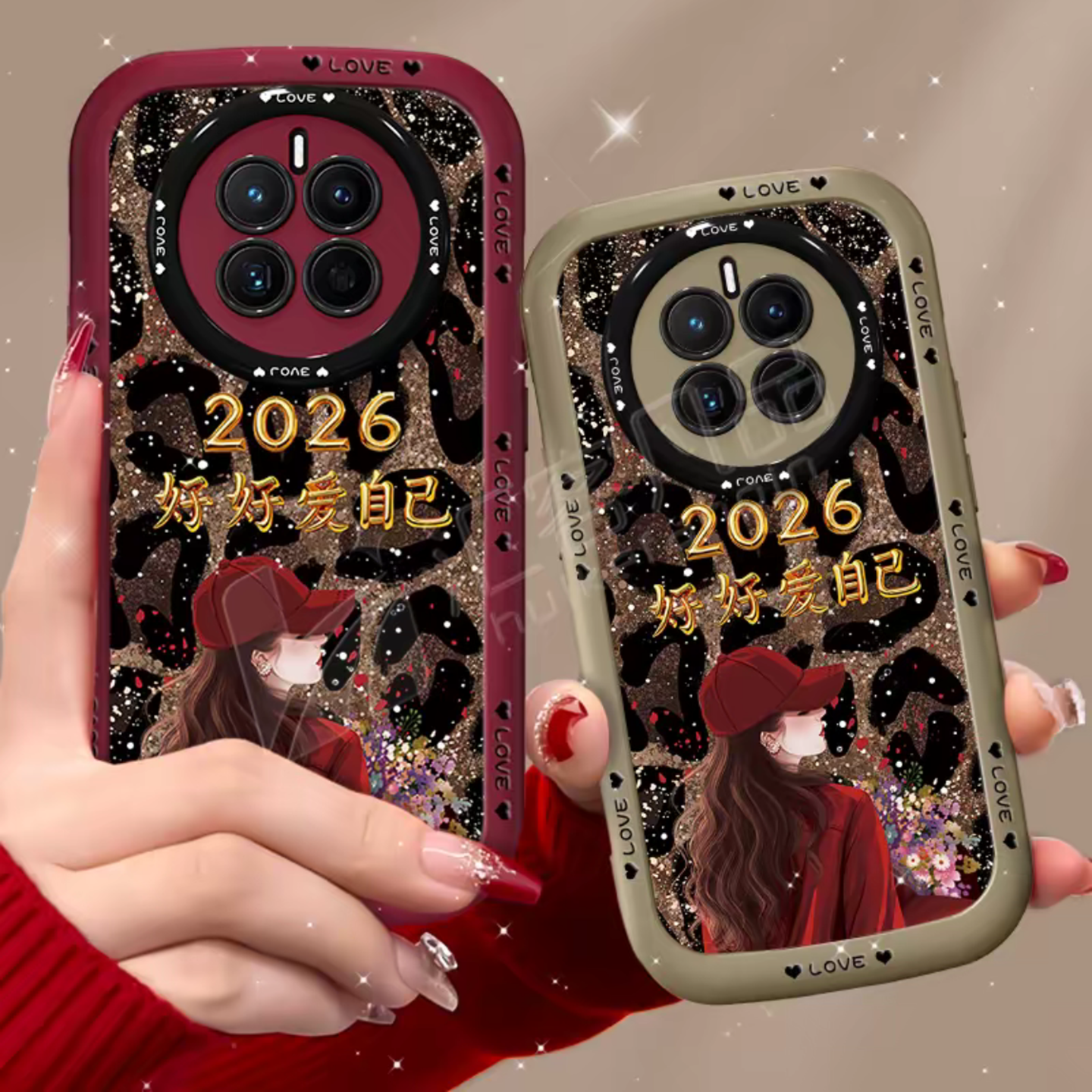 豹纹2026好好爱自己适用华为mate50手机壳新款简约高级感mate70外壳网红爆款带手绳mate80pro防摔手机套女款