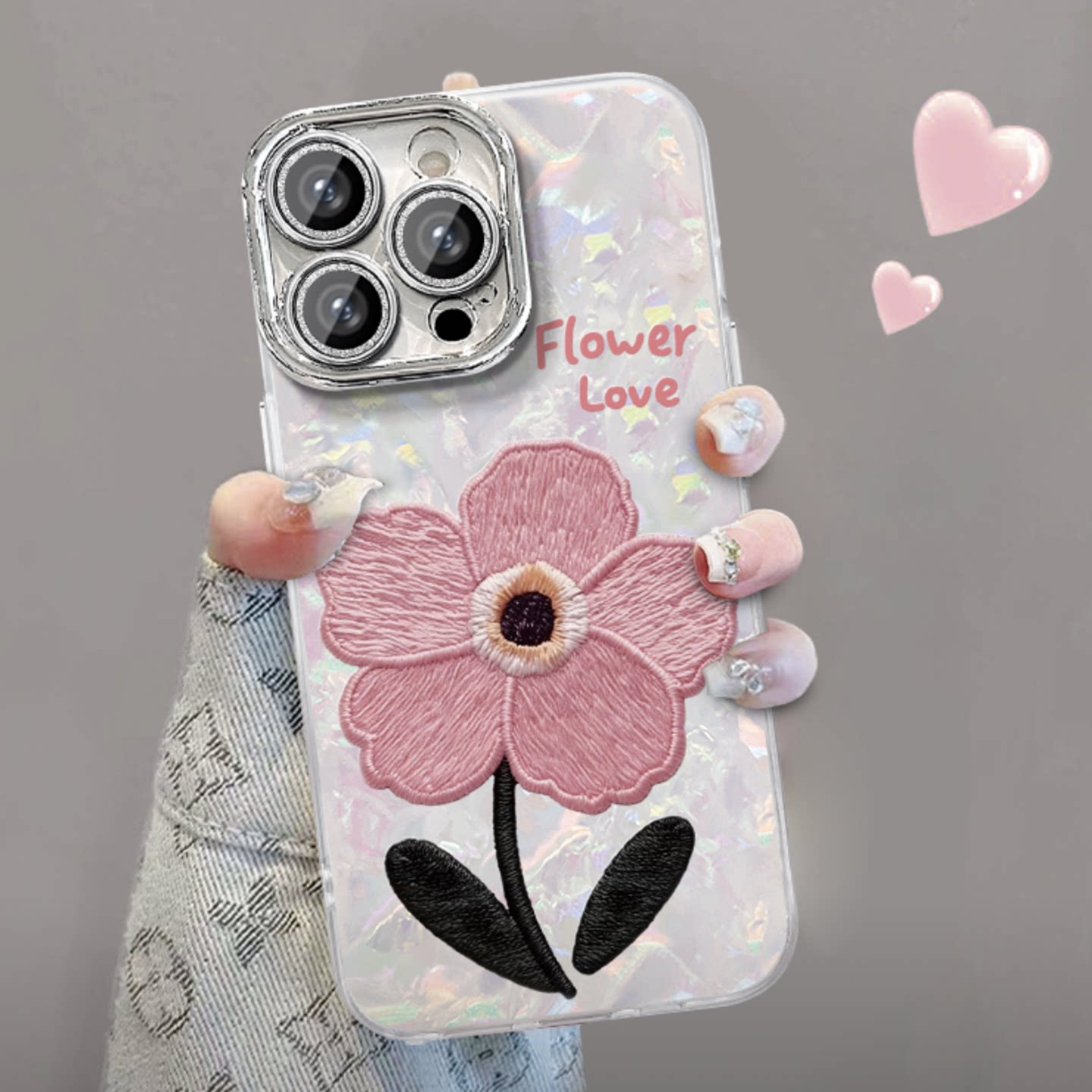 粉色花朵贝壳纹适用苹果15Pro手机壳新款简约耐看iPhone17/16外壳硅胶带支架防摔镜头膜苹果17Pro手机套女款