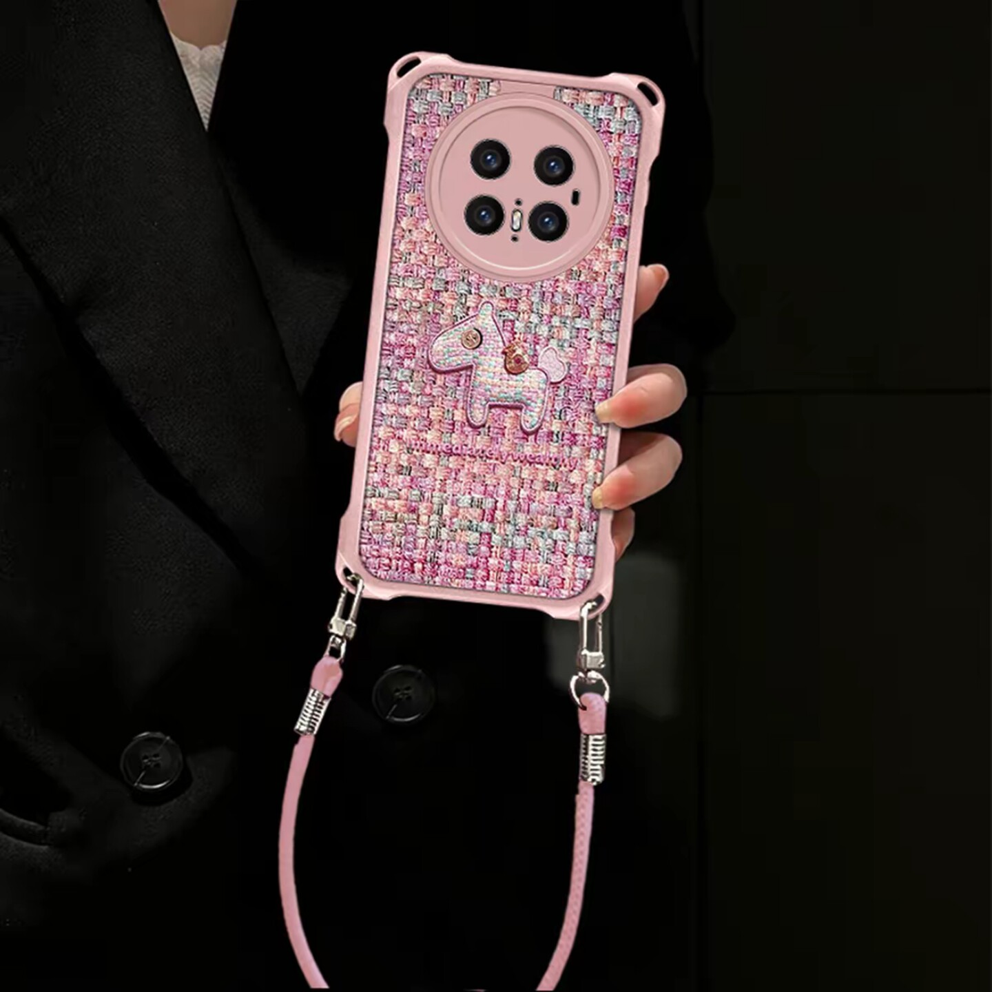 编织小马适用华为mate80Promax手机壳新款超级好看四角挂绳皮纹mate80Pro保护套全包硅胶防摔mate80外壳女款