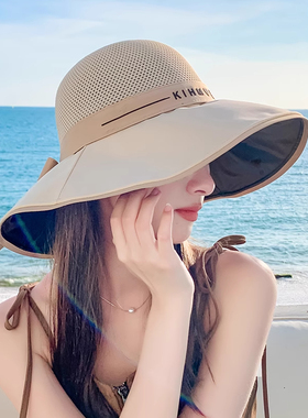 大帽檐黑胶渔夫帽子女夏季防晒遮阳帽防紫外线凉帽2025新款太阳帽