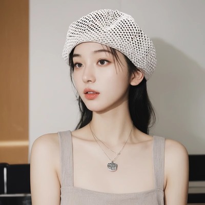 花儿与少年5秦岚同款帽子贝雷帽女2025款日系春夏镂空透气画家帽
