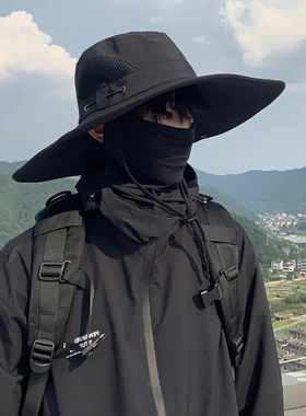 户外遮阳防晒渔夫帽子男夏季徒步露营登山帽女大檐防紫外线太阳帽