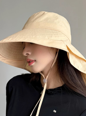 防晒帽女夏季户外骑行遮阳帽可折叠防紫外线护颈登山渔夫太阳帽子