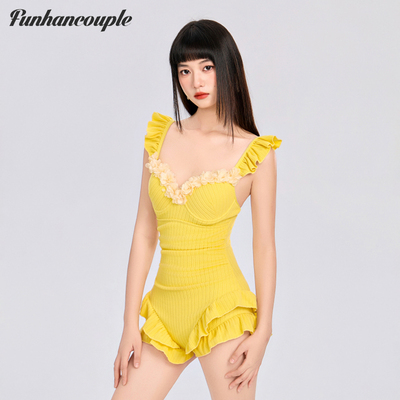 Funhancouple泳衣女2026新款奶呼呼纯欲少女聚拢温泉连体游泳衣冬