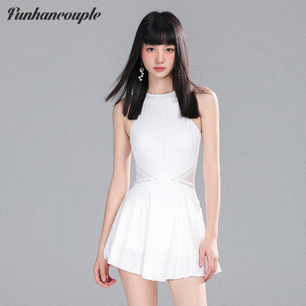 Funhancouple白色泳衣女2026新款高级感连体显瘦爆款泡温泉游泳衣