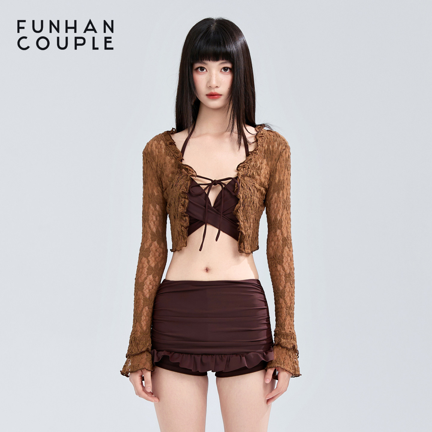 Funhancouple泳衣女2026新款性感纯欲分体比基尼泡温泉度假三件套