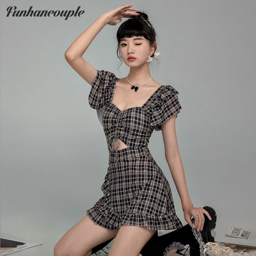 Funhancouple女裙式连体复古泳衣