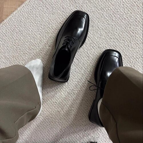 NO LOGO【首发价一开】方头皮鞋厚底增高商务正装结婚新郎德比鞋