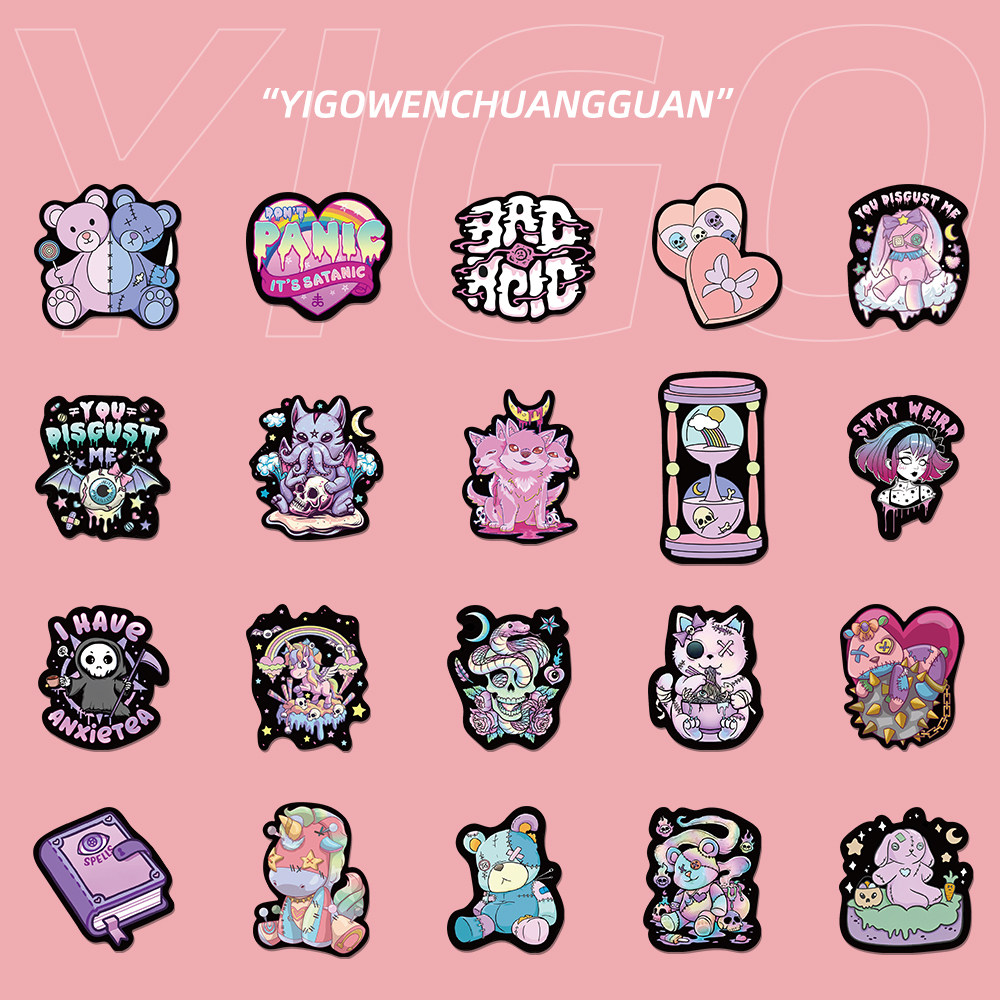 56张欧美风暗黑哥特贴纸手机壳手账本电脑ipad水杯装饰防水贴画