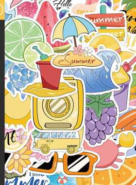 50张Summer Chill Vibes夏日清凉氛围贴纸日韩高颜值DIY行李箱