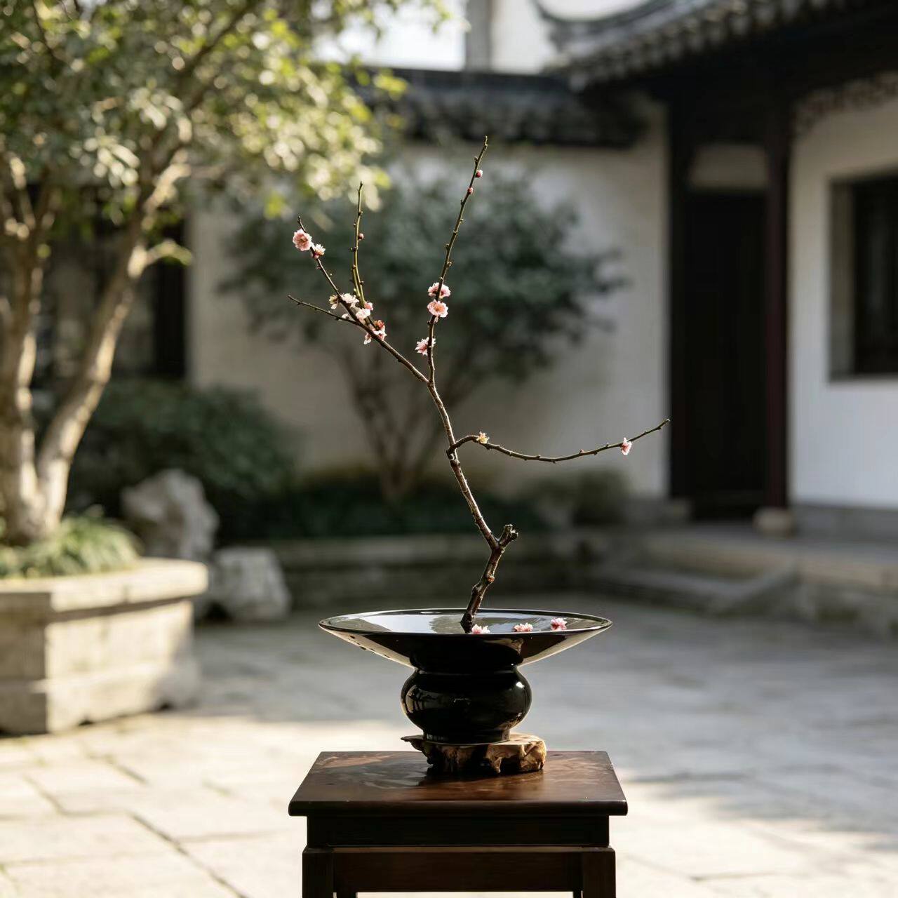 中式古典陶瓷圆形水培花盆摆件