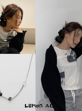 水墨国风～姜涩琪同款小众复古设计感简约弯管玉石项链锁骨链