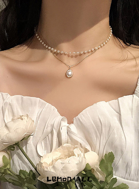 choker双层叠戴珍珠项链女锁骨链ins高级感轻奢小众复古颈链配饰