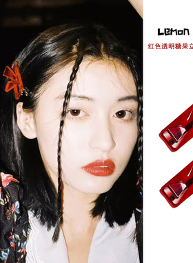 SHUSHU TONG 红色立体蝴蝶结透明糖果色亚克力发夹可爱俏皮发饰潮