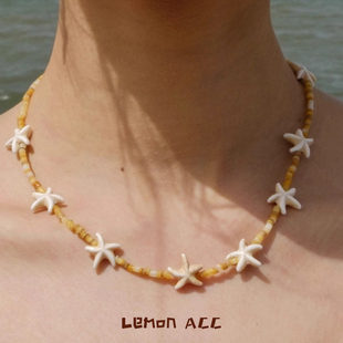 Lemon跳舞海星 手作天然松石五角星贝壳串珠项链度假风小众锁骨链