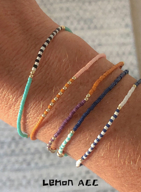 ins小众中古风MIiyuki米珠叠戴细小手链女生幸运编织手绳首饰 1