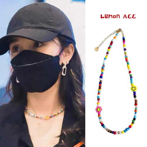 Lisa同款彩色串珠笑脸项链女锁骨链轻奢小众泫雅风海边配饰2026夏