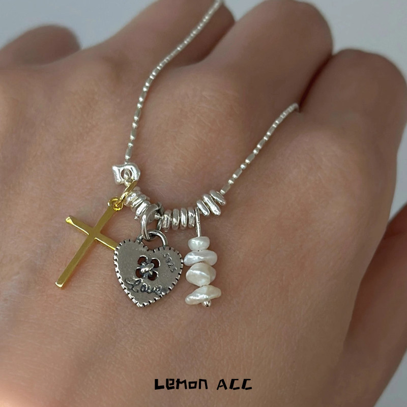 中古风碎银子十字架爱心项链 s925纯银叠戴复古小众礼物,饰品/流行首饰/时尚饰品新,项链,淘宝优惠券,粉丝福利购,淘宝优惠卷