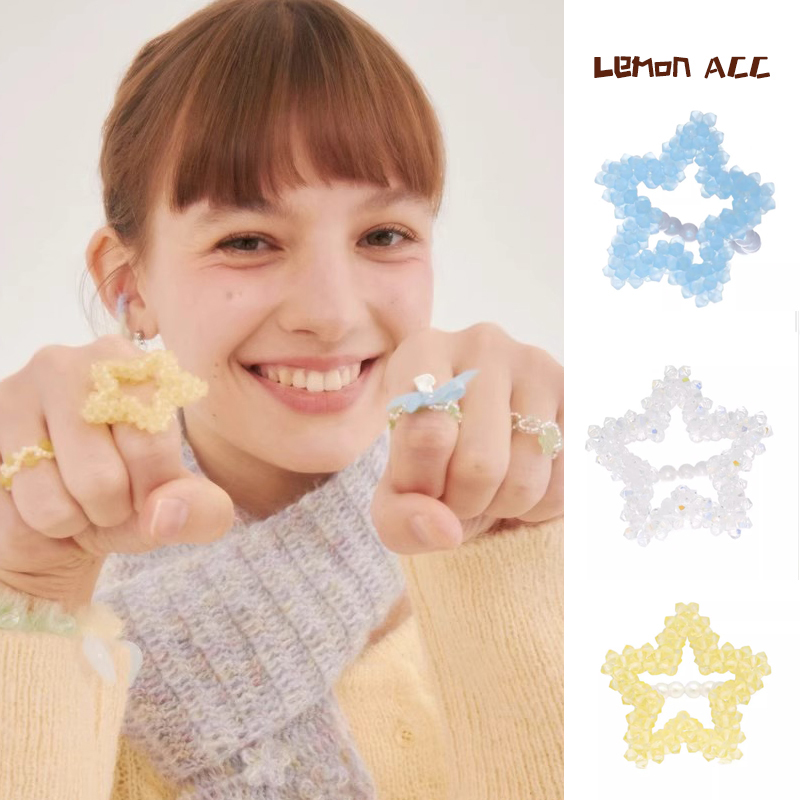 甜美可爱五角星星串珠戒指