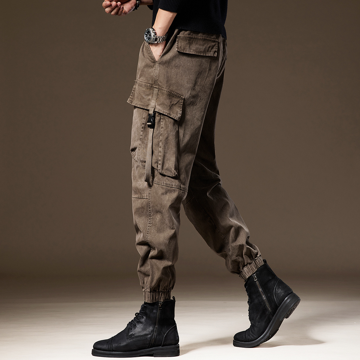 高端潮牌美式复古工装裤男秋季新款束脚立体多口袋宽松休闲裤子男