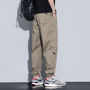 Kuvine夏季薄款冰丝休闲裤男款运动宽松束脚九分裤户外山系工装裤