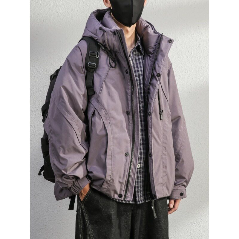 埃德蒙顿专柜高性能户外紫色羽绒服男士冲锋衣冬季保暖工装外套男