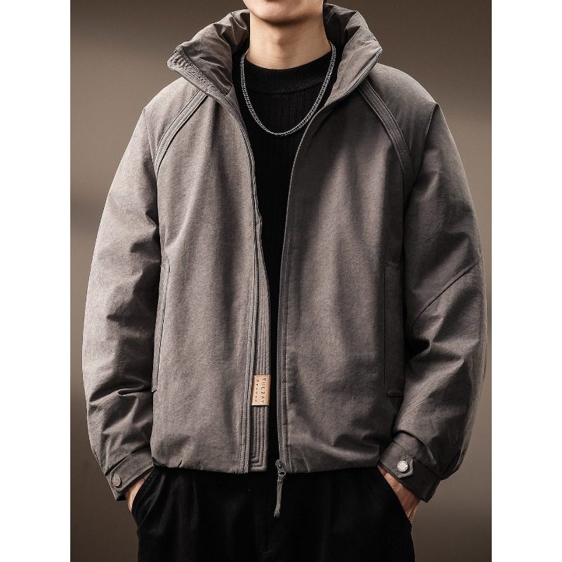 高端美式复古90白鸭绒立领羽绒服男秋冬潮牌宽松加厚保暖工装外套