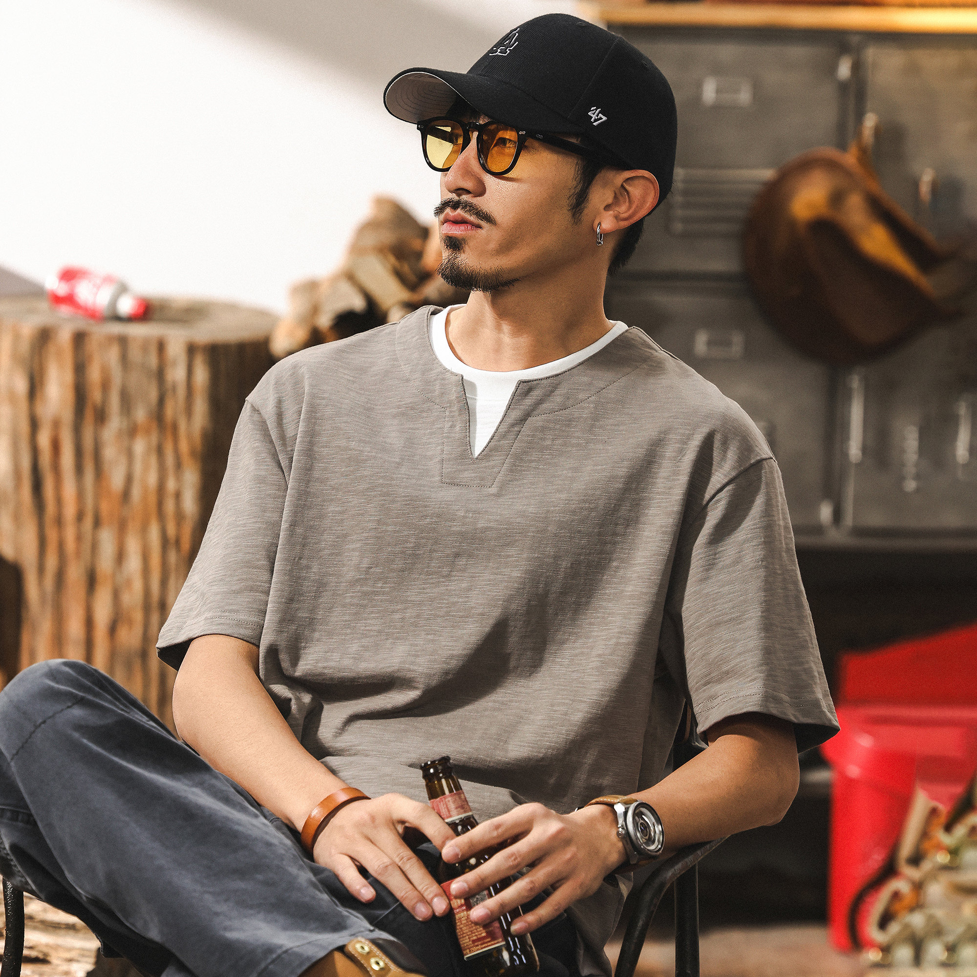 美式复古男士polo衫短袖男夏