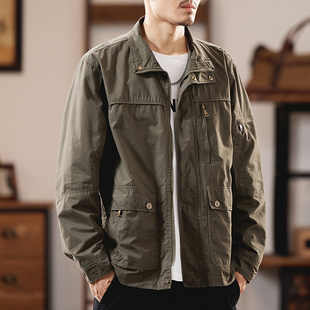 美式复古工装外套男春秋季2025新款户外休闲男士潮牌立领飞行夹克
