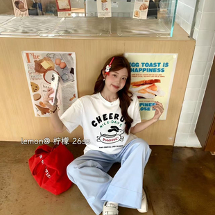 160cm显高穿搭腊肠小狗印花纯棉宽松bf风夏装 小个子卡通T恤 150